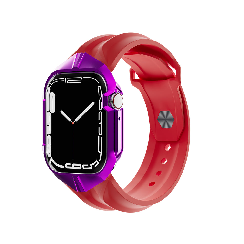 cyber watch purple apple watch case with red cyber band