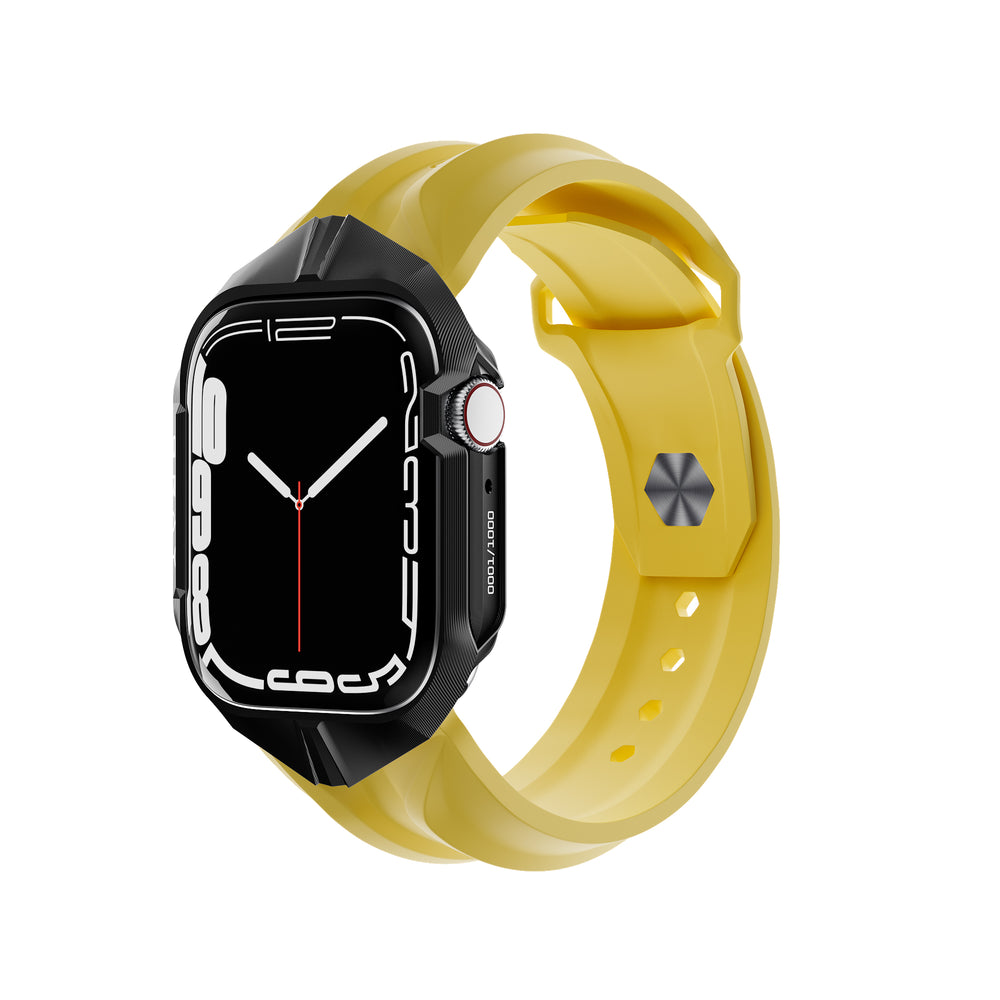 cyber watch stealth apple watch case with yellow cyber band