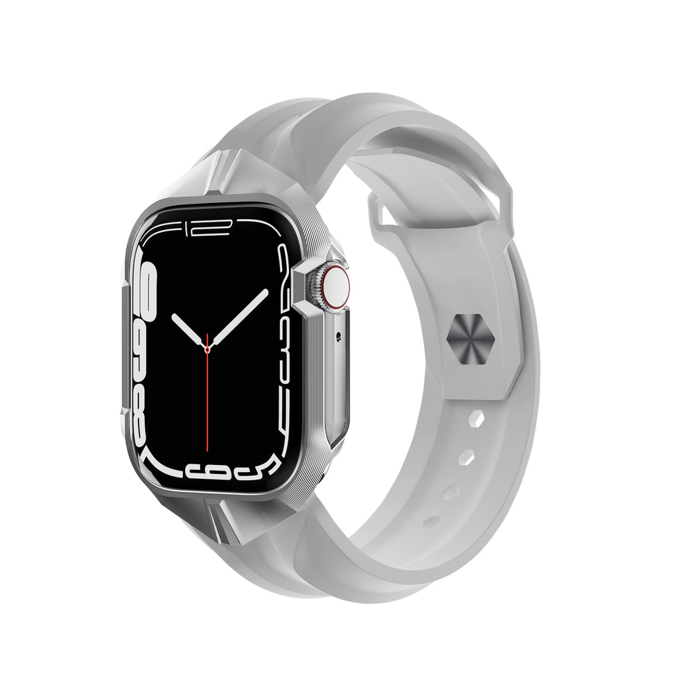 cyber watch titanium apple watch case with white cyber band