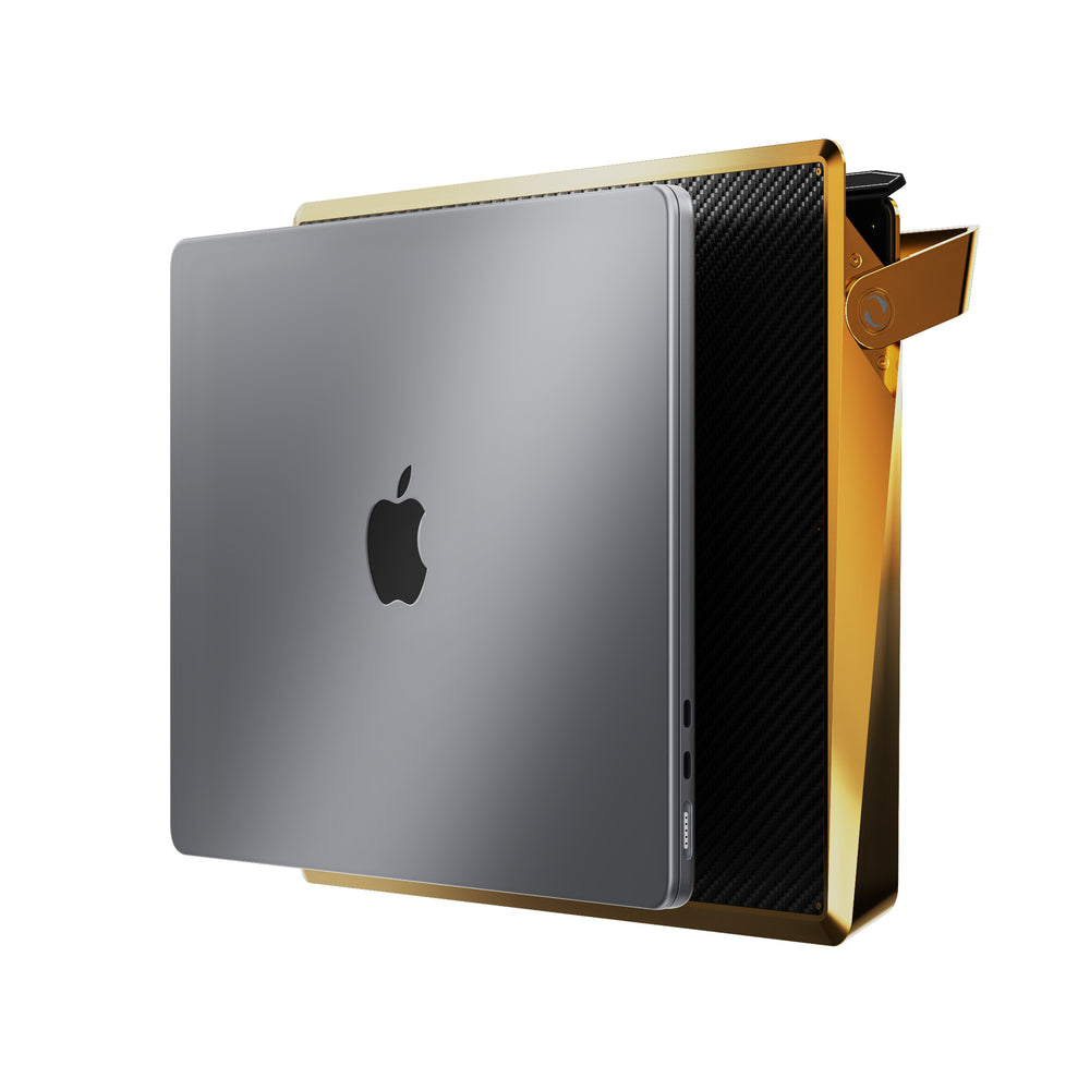 ZYRA® Gold Aluminium Luxury Laptop Case & Stand (side 1)
