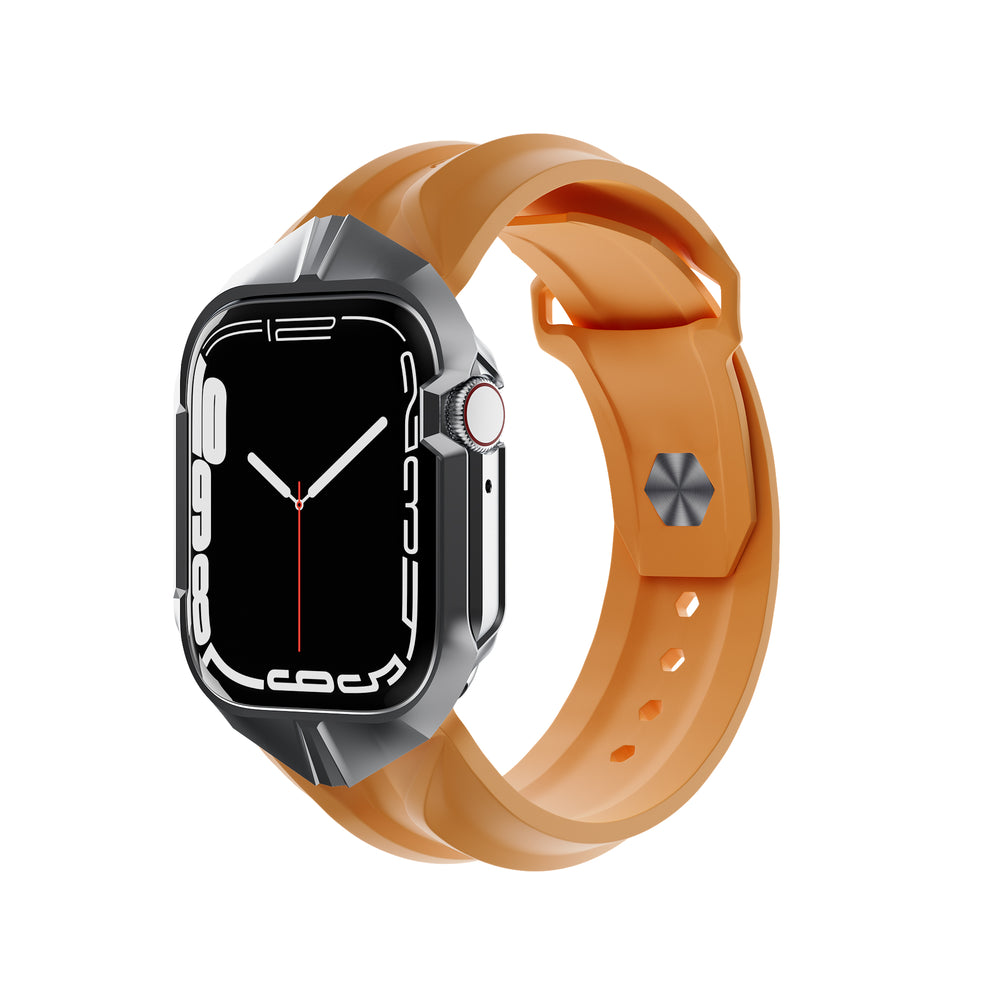 cyber watch gray apple watch case with orange cyber band