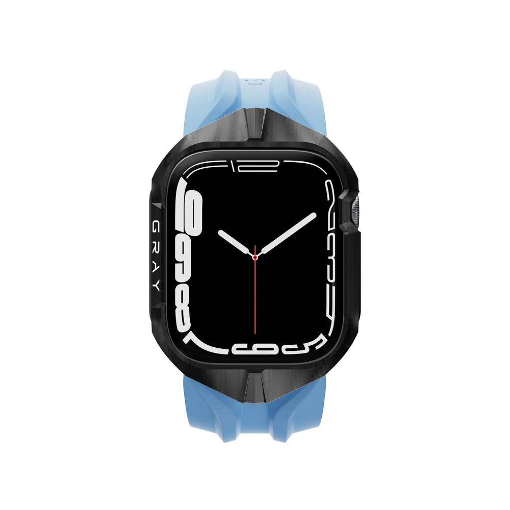 cyber watch stealth titanium apple watch case with blue cyber band