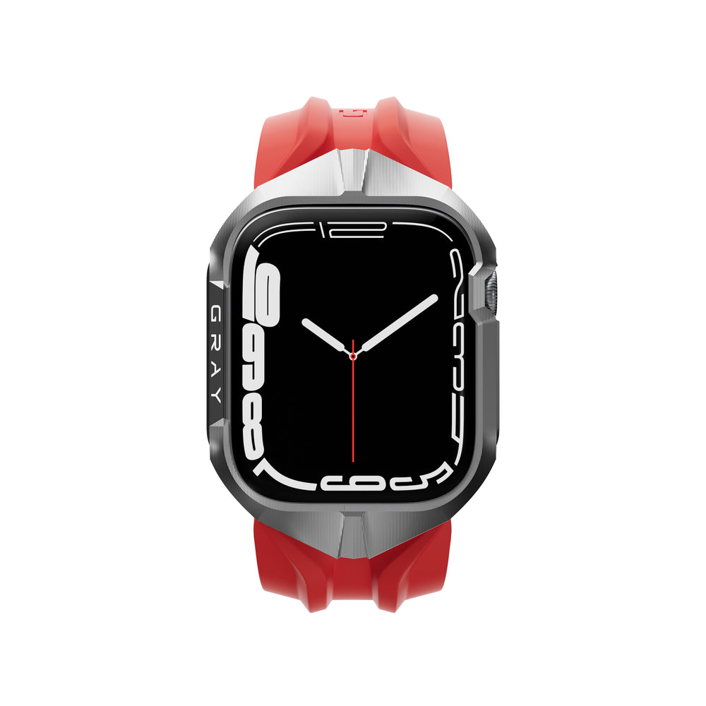 cyber watch titanium apple watch case with red cyber band
